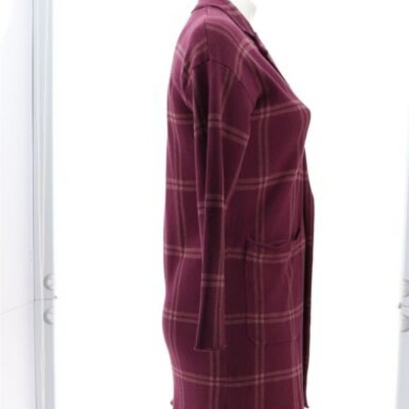 NWT G‎ BY GIULIANA JACQUARD SWEATER KNIT DUSTER CARDIGAN WINE PLAID 2X (PETITE) - Picture 7 of 12